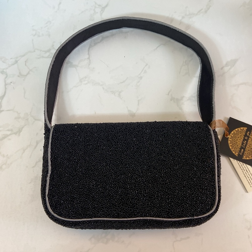 New Trending Halloween Viral Made in India Black Silver Beaded Bag Skull Bones - Picture 6 of 7